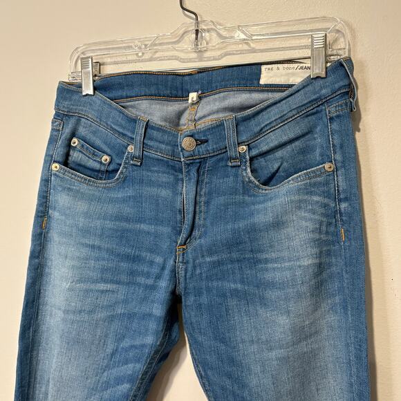 Rag & Bone Sz 28 Mid Rise Capri Skinny Ripped Knee Jeans Medium Light Wash 30x27 - Picture 2 of 7